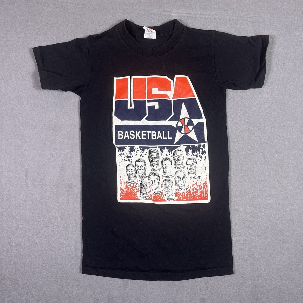 Rock U USA Basketball T-Shirt Youth 7/8 Black Vintage 1992 Dream Team 90s Tee